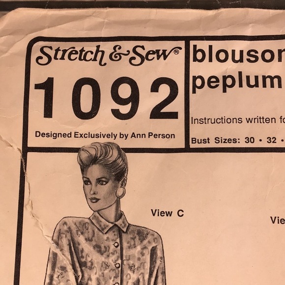 Vintage Stretch & Sew 1092 Blouson & Peplum Jacket Sewing‎ Pattern Bust Sz 30-46 - Picture 2 of 11